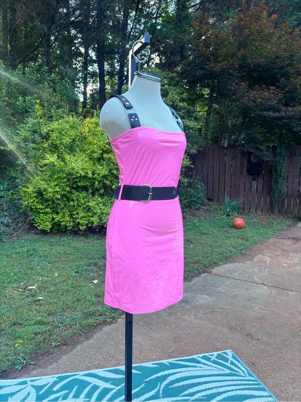 Women’s Pink Strap Mini Dress with Black Belt